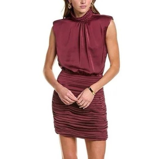 Ramy Brook Emersyn Dress Caber Burgundy Ruched Mini Braided Highneck Nwt Size 00